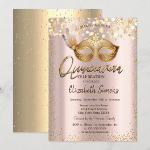 Confetti Chic Masque Rose Gold Quinceañera Einladung