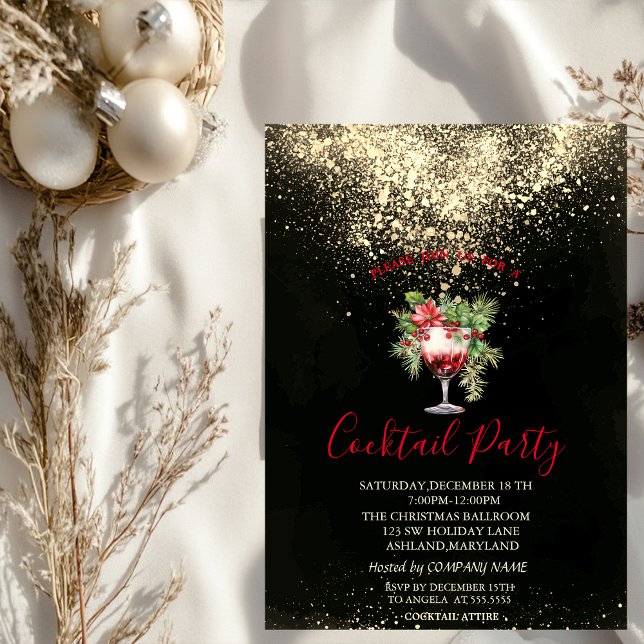  Confetti Cocktail Poinsettia Christmas Party Einladung (Von Creator hochgeladen)