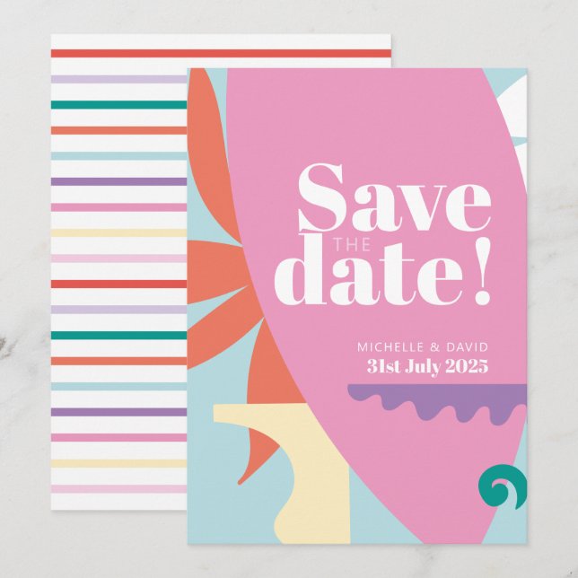 Confetti Collage Save the Date flache Karte (Vorne/Hinten)