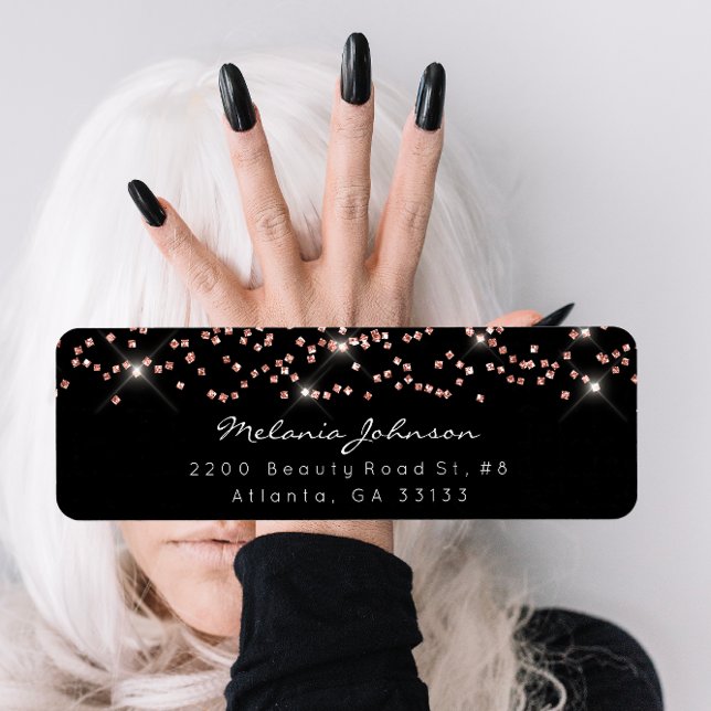 Confetti Crystals Pink Rose Gold Schwarz-weiße Mar (Confetti Crystals Pink Rose Gold Black White Brand Label)