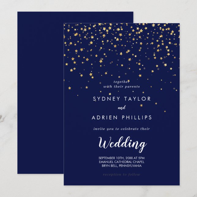 Confetti d'or | Faire-part de mariage informel de  (Devant / Derrière)