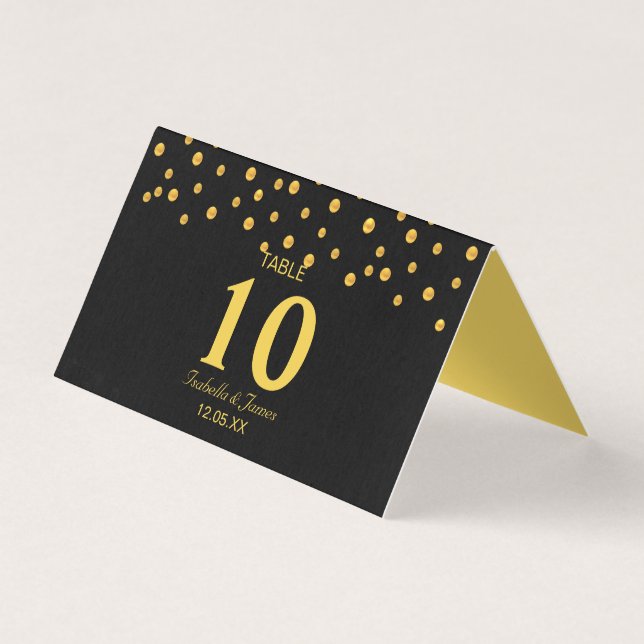 Confetti d'or sur carte de table de pliage noir (Front)