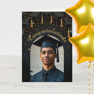 Confetti d'or sur les cartes de Graduation Noire A