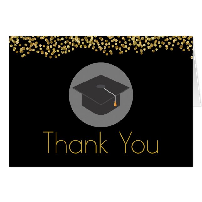 Confetti d'or sur Noir avec capuchon de graduation (Devant horizontal)