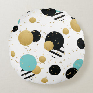 Confetti Dot Party Black Aquamarin und Gold Circle Rundes Kissen