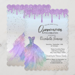 Confetti Dots, Blue Dress Violet Tropfen Quinceañe Einladung