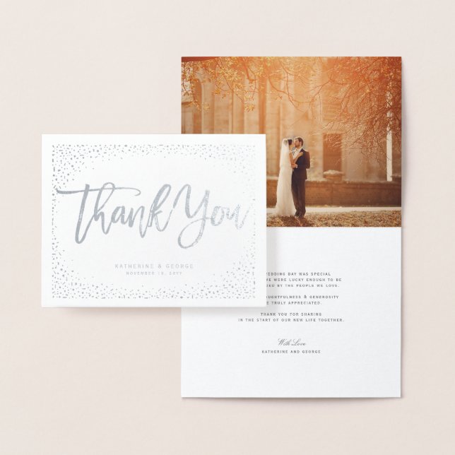 Confetti Dots Chic Brush Script Wedding Vielen Dan Folienkarte (Anzeige)