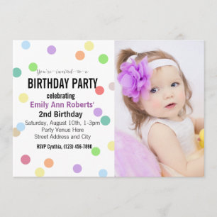 Confetti Dots Custom Foto Geburtstagspartei Einladung