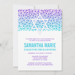 Confetti Dots Lila Aquamarin Bat Mitzvah Einladung