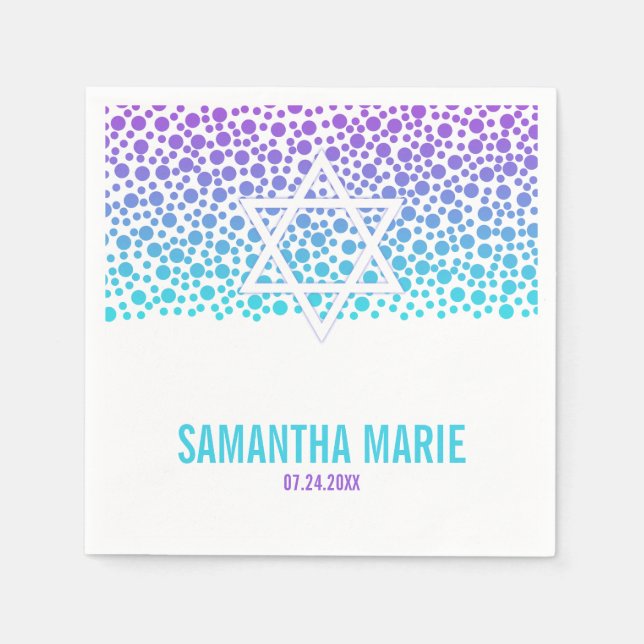 Confetti Dots Lila Aquamarin Bat Mitzvah Serviette (Vorderseite)