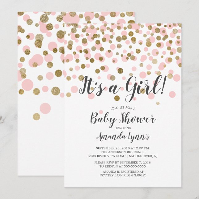 Confetti Es ist eine Mädchen-Baby-Dusche Einladung (Vorne/Hinten)