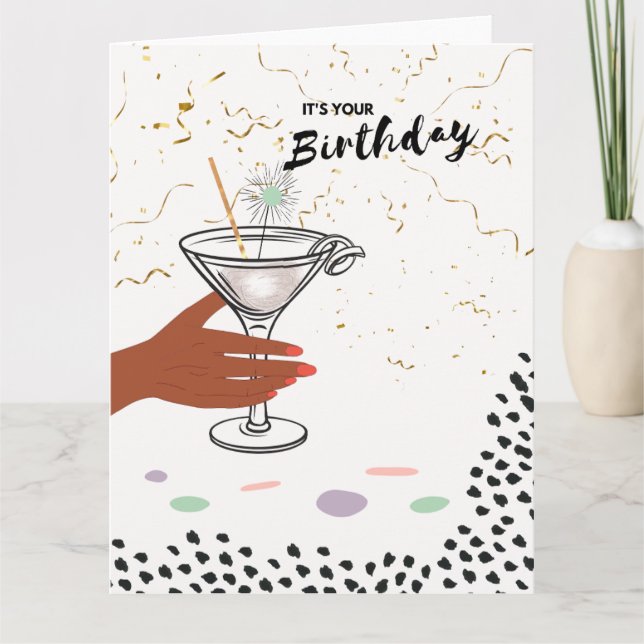 Confetti et cocktails | Carte de voeux d'anniversa (Devant)