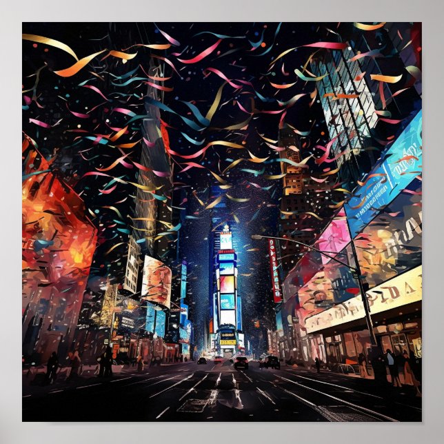 Confetti fällt am Silvesterabend in New York Poster (Vorne)