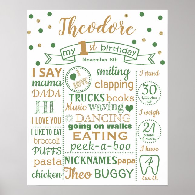 Confetti First Birthday Party unterzeichnet Plakat (Vorne)