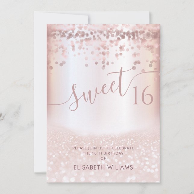 Confetti Girly Rose gold glittery ombre Einladung (Vorderseite)