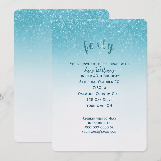 Confetti Glitzer 40. Party Einladung (Vorne/Hinten)