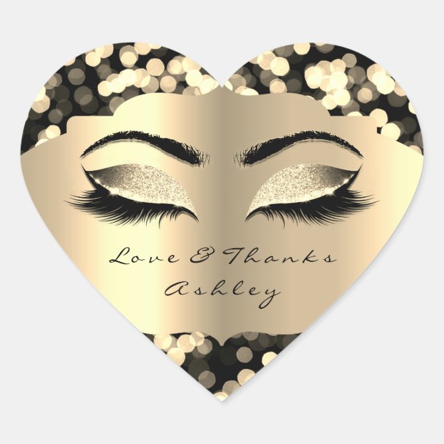 Confetti Glitzer Gold Lash Eyes Liebe & Danke Girl Herz-Aufkleber (Vorderseite)