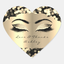 Confetti Glitzer Gold Lash Eyes Liebe & Danke Girl Herz-Aufkleber