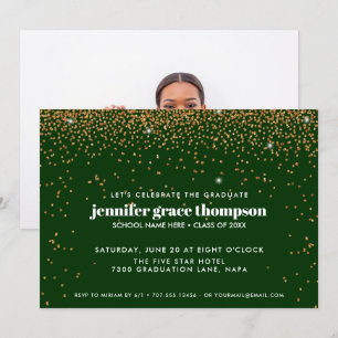 Confetti Gold and Green Foto Graduation Party Einladung