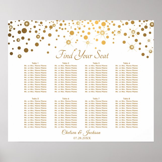 Confetti Gold Dots and White - 8 Seating Chart Poster (Vorne)