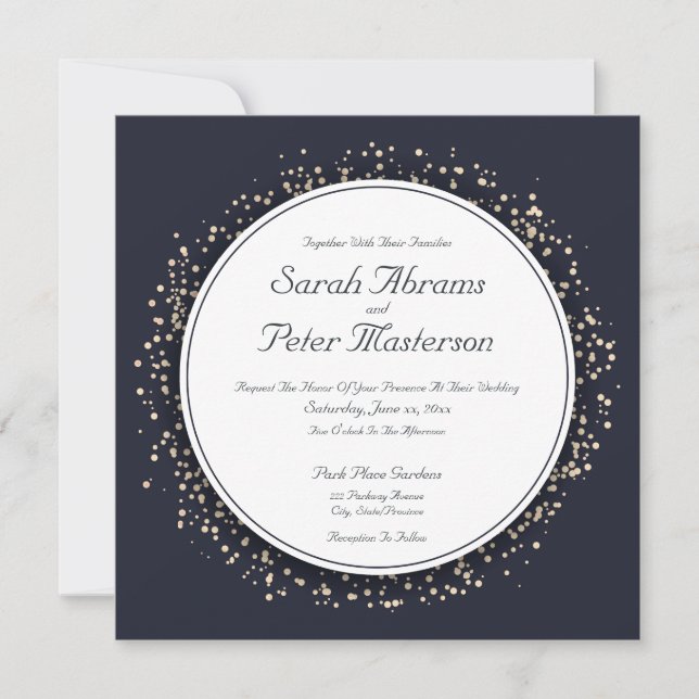 Confetti Gold Elegante Moderne Hochzeit Einladung (Vorderseite)