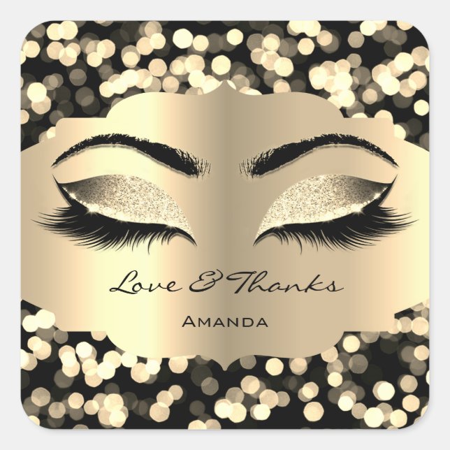 Confetti Gold Lashes Name Cleaner Liebe & Danke Quadratischer Aufkleber (Vorderseite)
