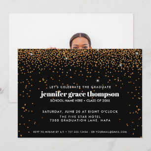 Confetti Gold und BLACK Foto Graduation Party Einladung