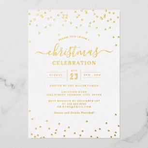 Confetti Gold White Christmas Party Folieneinladung