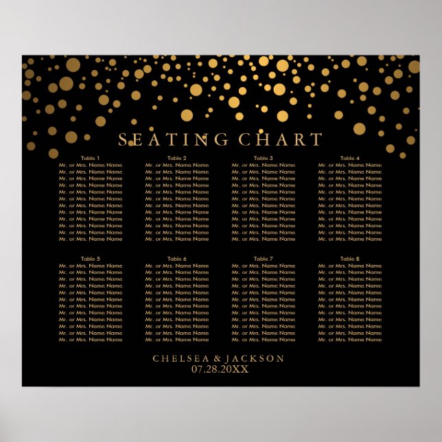 Confetti Golden Dots on Black - 8 Seating Chart Poster (Vorne)