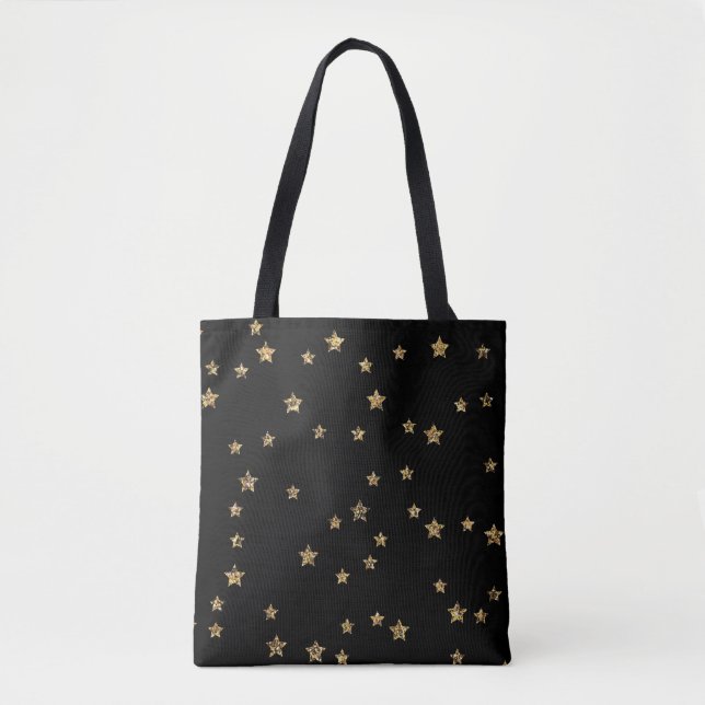 Confetti golden stars Glitzer glänzen elegant schw Tasche (Vorderseite)