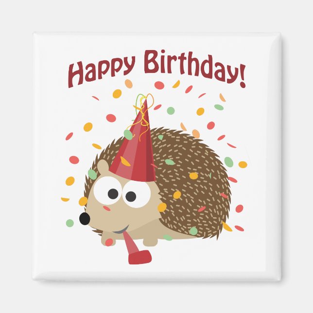 Confetti Happy Birthday Igel Magnet (Vorne)