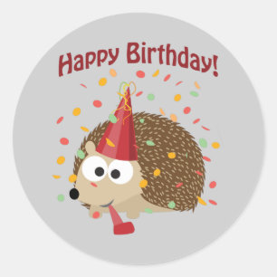 Confetti Happy Birthday Igel Runder Aufkleber