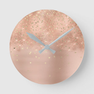 Confetti-Herz-Funken-Glitzer-Rosen-Gold erröten Runde Wanduhr