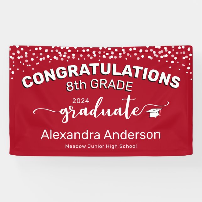 Confetti Herzlichen Glückwunsch 8. Klasse Graduate Banner (Horizontal)