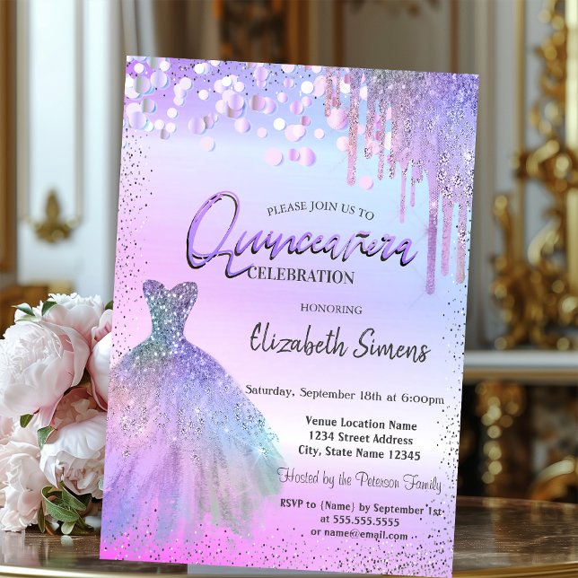 Confetti, Kleid, Violet Glitzer Quinceañera Einladung (Von Creator hochgeladen)