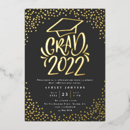 Confetti Lettered Grad 2022 Graduation Party Black Folieneinladung