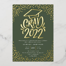 Confetti Lettered Grad 2022 Graduation Party Green Folieneinladung