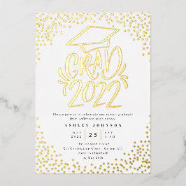 Confetti Lettered Grad 2022 Graduation Party White Folieneinladung
