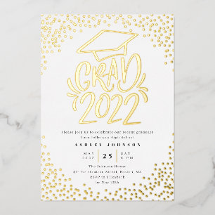 Confetti Lettered Grad 2022 Graduation Party White Folieneinladung