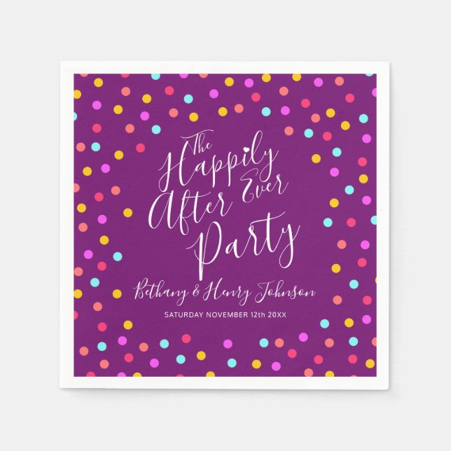 Confetti lila glücklich immer nach der Hochzeitsfe Serviette (Vorderseite)