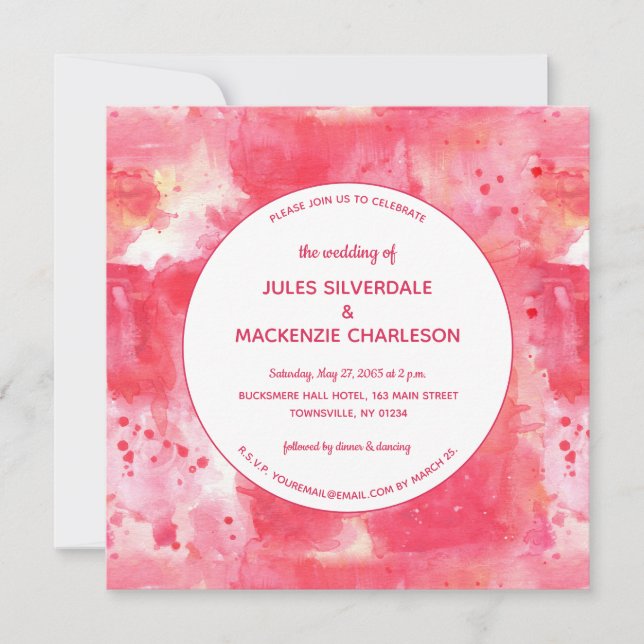 Confetti Modern Pink Watercolor Wedding Einladung (Vorderseite)