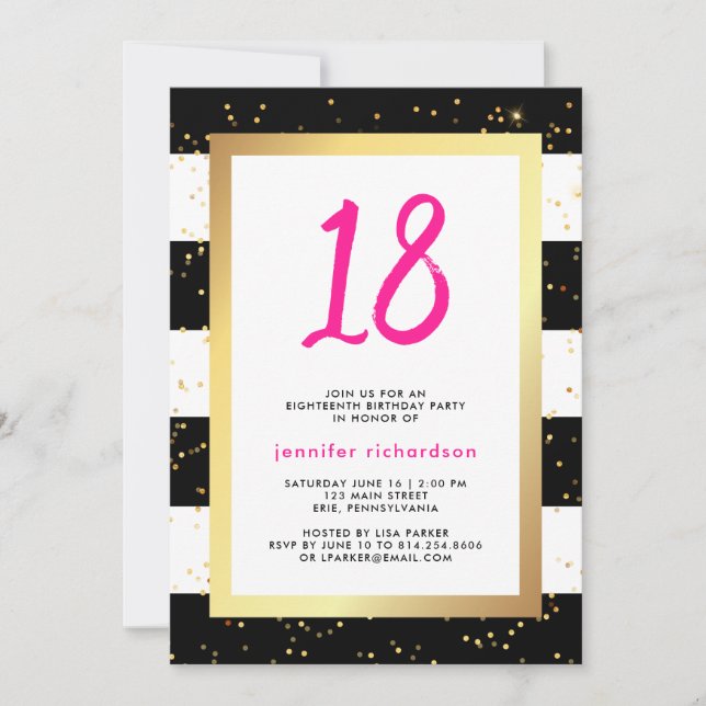 Confetti moderne| Invitation à la fête du 18e anni (Devant)