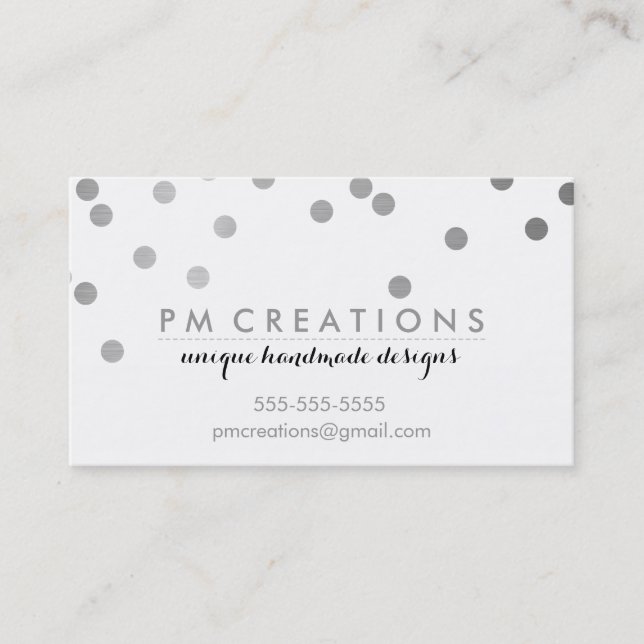 CONFETTI Moderne niedliche Polka-Punktsilber Visitenkarte (Vorderseite)