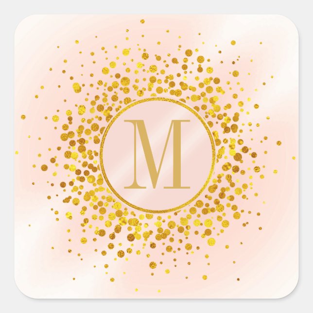 Confetti Monogram Rose Gold Foil ID445 Quadratischer Aufkleber (Vorderseite)