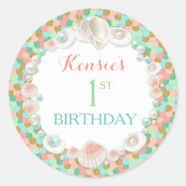 Confetti Muscheln Korallenminze Peach Gold Runder Aufkleber
