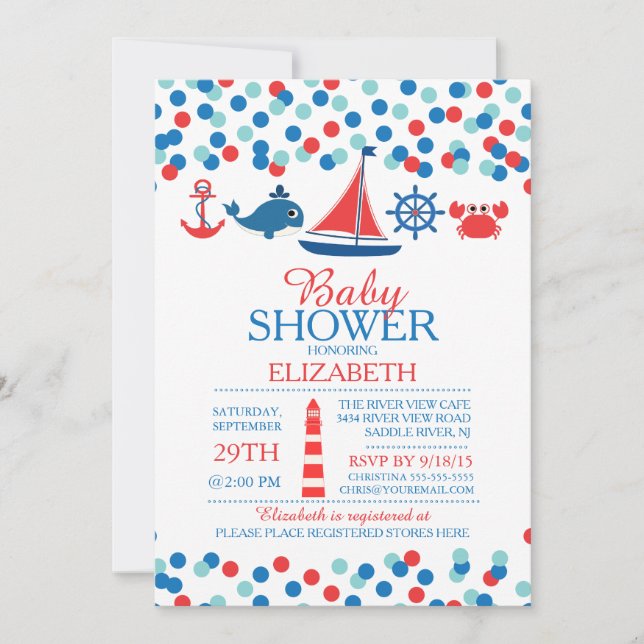 Confetti Nautical Boys Baby shower Invitation (Devant)