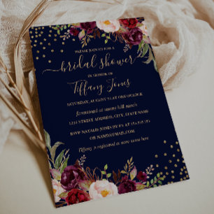Confetti Navy Burgundy Gold Floral Brautparty Einladung