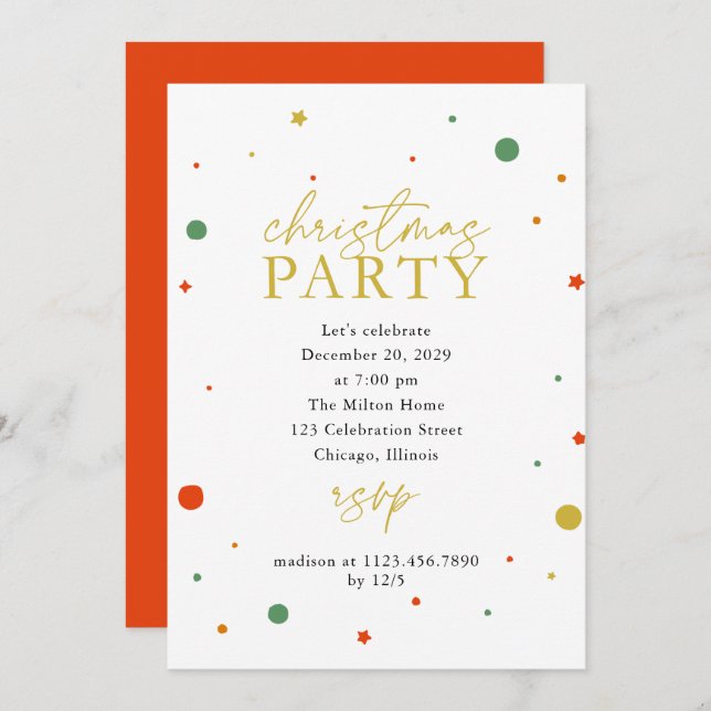 Confetti Noël Fête Invitation (Devant / Derrière)