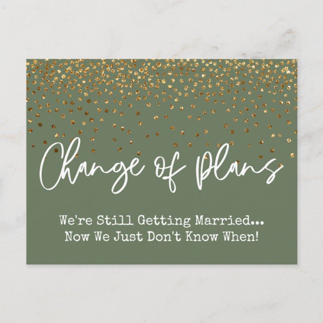Confetti-Olivenwechsel Plan Verspätete Hochzeit Postkarte (Vorderseite)