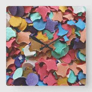 Confetti Party Karneval Farbiges Papier Funny Funn Quadratische Wanduhr